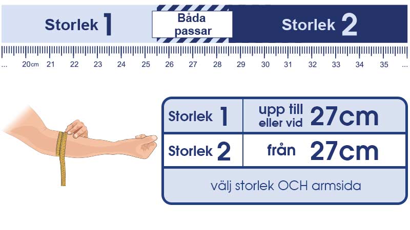 Size chart for Masalo cuff MED against tennis elbow, golfer's elbow